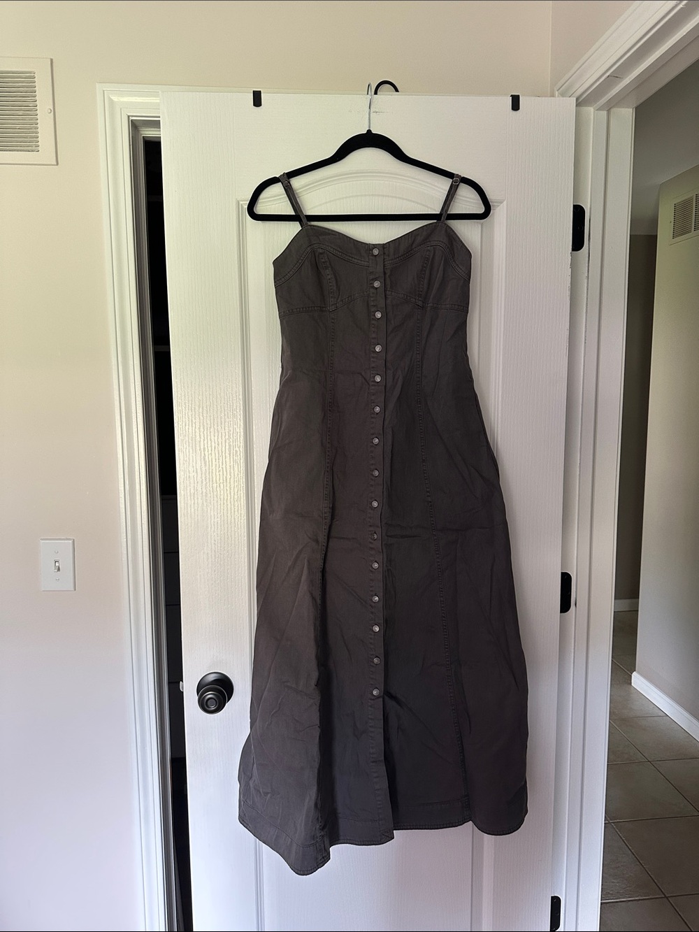 Free People Charcoal Gray Button-Front Midi Dress